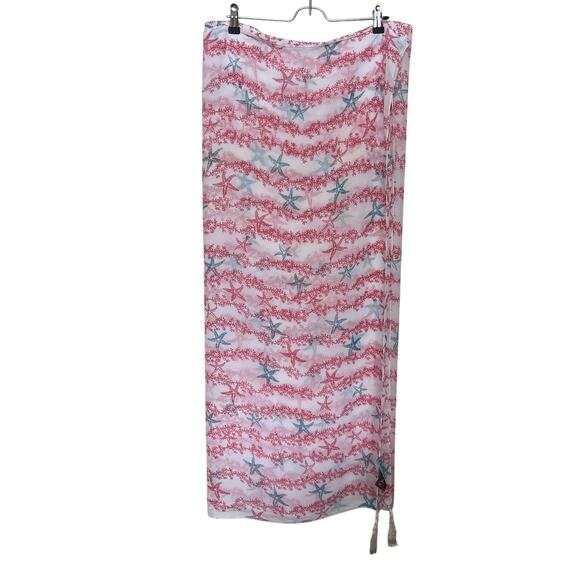 Letarte Sarong Pareau Starfish Print Cover up Semi-Sheer Tassels Beach Vacation - Picture 1 of 5